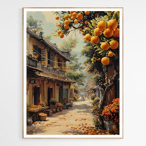 Rustic Street View of Hanoi Vietnam Art Print | Vietnam Culture Art Print, Vibrant Illustration Wall Art, Home Decor, Housewarming Gift