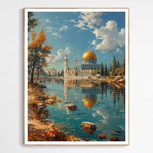 Friedliche Al-Aqsa Moschee Kunstdruck | Felsendom, Atemberaubende Wanddekoration für Wohnzimmer, Einzigartiges Islamisches Geschenk