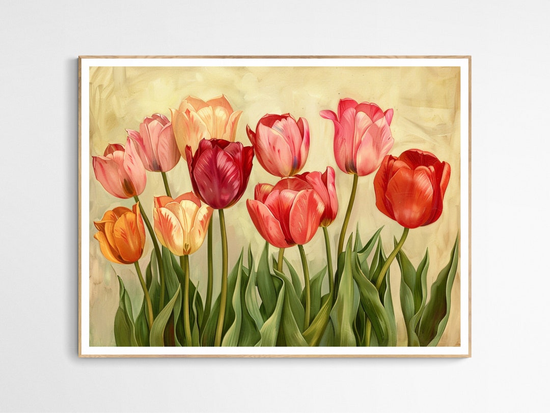 Vibrant Vintage Tulips Art Print | Vintage Flower Art, Vintage Home ...