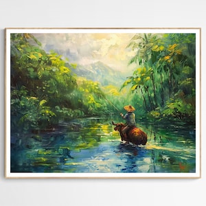 Tranquil Carabao and the Villager Art Print | Traditional Filipino Life Scene, Decor for Cultural Enthusiasts, Unique Housewarming Gift