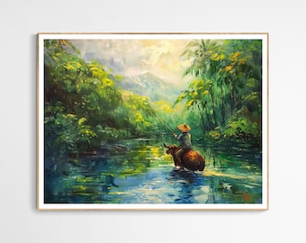 Tranquil Carabao and the Villager Art Print | Traditional Filipino Life Scene, Decor for Cultural Enthusiasts, Unique Housewarming Gift
