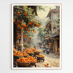 Hanoi Vietnam Street Market Art Print | Traditional Vietnamese Art Print, Home Decor, Ethnic Artwork Gift