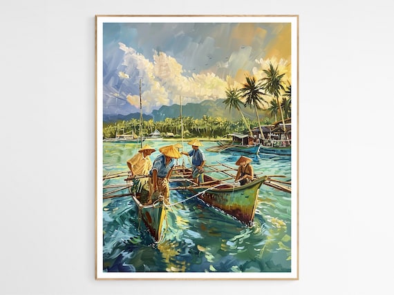 Captivating Filipino Fishing Village Art Print | Exotic Island Décor, Authentic Coastal Scene, Unique Housewarming Gift