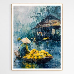 Vietnam Villager on a Boat Art Print | Vietnam Culture Art, Stunning Art Print, Home Decor, Artistic Travel Gift