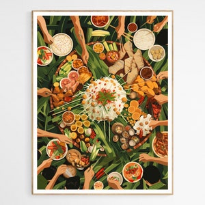 Stunning Filipino Boodle Fight Feast Art Print | Authentic Filipino Food, Vibrant Filipino Food Wall Decor, Living Room Decor