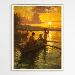 Fishing Filipino Villagers Art Print |  Filipino Heritage Art Print, Philippines Art Wall Decor, Perfect Cultural Gift, Rare Art Collection