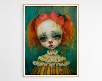 Stampa artistica di Margaret il pagliaccio triste / Collezione d'arte retrò, regalo per gli amanti del surrealismo, decorazione da parete