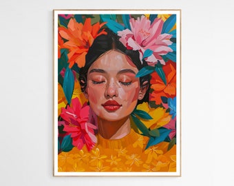 Floral Filipina Lady Art Print | Vibrant Cultural Wall Decor, Perfect for Home Gallery, Unique Housewarming Gift
