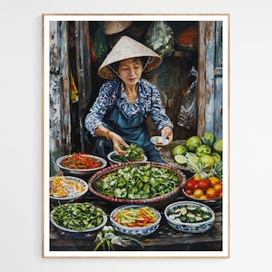 Unique Vietnamese Cuisine Art Print | Cultural Kitchen Food Art, Vietnam Culture Decor, Villager Life, Original Gift