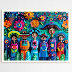 Family Love Mexico Art Print | Mexican Folklore Art, Mexico Travel Art Decor, Mexican Music and Dance Cultural Gift