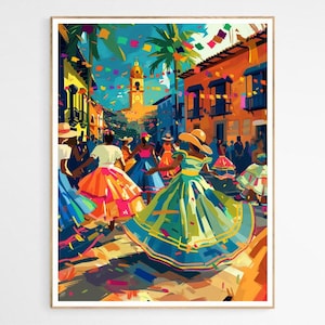 Puerto Rican Festival Art Print | Vibrant Salsa Dance, Puerto Rican Art Decor
