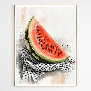 Keffiyeh Scarf Watermelon Art Print | Palestine Home Decor, Palestinian Culture Illustration, Modern Art