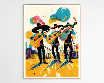Colorful Mariachi Art Print | Bold and Vibrant Music Wall Decor, Mexican Music Artwork