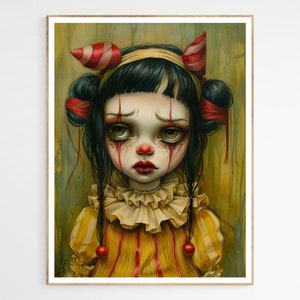 Claudia the Clown Art Print | Creepy Doll Art, Lowbrow Wall Decor, Living Room Art