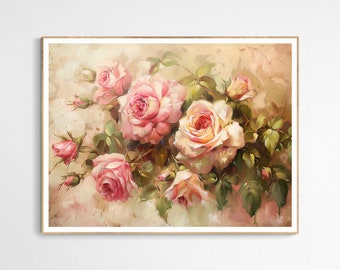 Elegante stampa artistica di rose vintage / Decorazione floreale vintage, stampa botanica vintage, elegante decorazione floreale da parete, perfetta decorazione per la casa, regalo