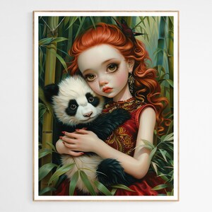 Fleur Hugging Panda Art Print | Fantasy Doll Art Print, Whimsical Design, Magical Touch for Bedrooms, Perfect Gift for Imagination Lovers