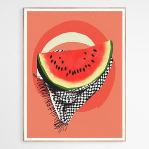 Abstract Keffiyeh Scarf Art Print | Watermelon Illustration, Palestine Cultural Home Decor, Gifts for Her