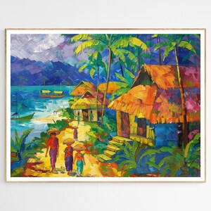 Coastal Village Philippines Art Print | Filipino Heritage Art Print, Colorful Traditional Patterns, Ideal Housewarming Gift