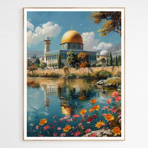 Rich and Lush Al-Aqsa Mosque Art Print | Detailed Architectural Illustration, Cultural Decor, Unique Gift for Mosque Enthusiasts