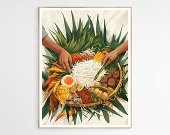 Traditional Filipino Kamayan Feast Art Print | Filipino Cultural Wall Decor, Cultural Home Decor, Ideal Gift for Chefs, Philippines Travel