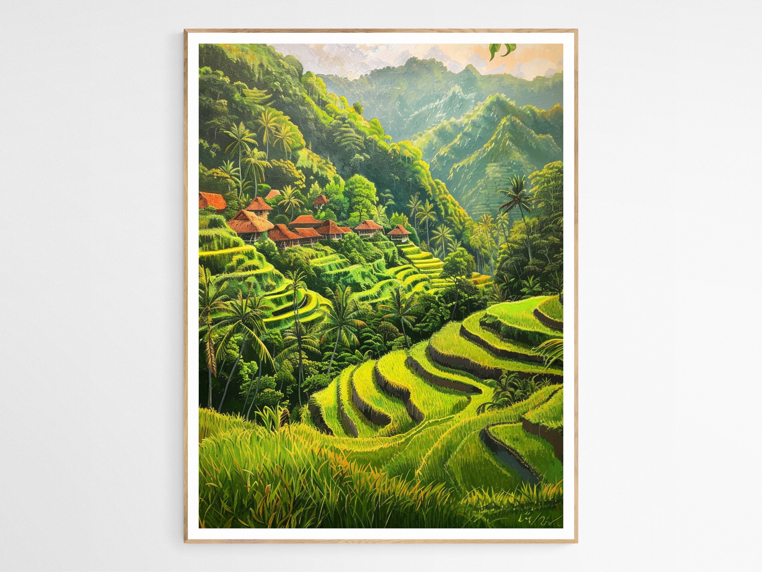 絵画熱帯の棚田風景油彩画