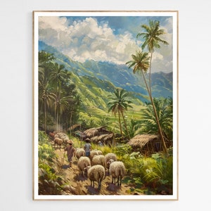 The Philippines Herding Sheep Art Print |  Traditional Community Scene, Perfect for Living Room Display, Cultural Gift Idea