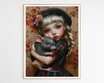 Asia Doll et son rat Impression artistique | Impression de poupée classique, article cadeau rare vintage, impression d'art surréaliste, art de poupée étrange, amateurs de surréalisme