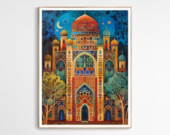 Traditional Islamic Mosque Design Art Print | Stunning Wall Art for Living Room, Perfect Eid Gift, Sacred Art Print, Islamic Festivity Art