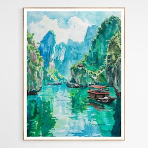 Vietnam Ha Long Bay Travel Art Print | Vietnam Culture, Exotic Art Print, Home Decoration, Travel to Vietnam Ha Long Bay