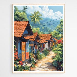 Indonesia Village Batik Art Print | Indonesia Cultural Artwork, Travel to Indonesia