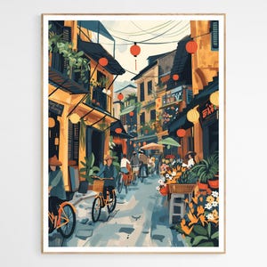 Bustling Street Vietnam Art Print | Vibrant Vietnam Landscape Print, Vietnamese Wall Decor, Travel Inspired Art Gift