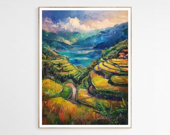 Artistic Scene of Filipino Rice Fields Art Print | Peaceful Scenic View - Enhance Your Space, Thoughtful Gift for Nature Lovers
