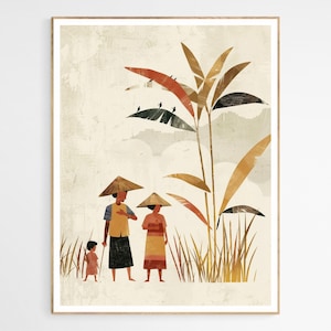 Authentic Filipino Family in the Village Art Print | Classic Countryside Print, Enhances Living Room or Study, Thoughtful Cultural Gift