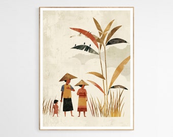 Authentic Filipino Family in the Village Art Print | Classic Countryside Print, Enhances Living Room or Study, Thoughtful Cultural Gift