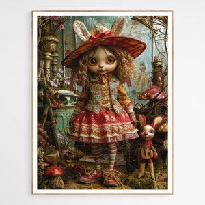 Creepy Rabbit Doll Style Art Print | Unique Wall Decor for Bedroom, Gift for Her, Trendy Home Decor