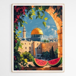 Glow of Palestine Art Print | Al-Aqsa Illustration, Watermelon Cultural Art, Home Decor, Gifts for Her