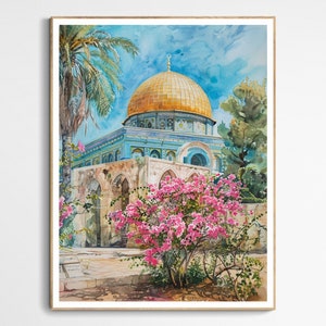 Al-Aqsa Mosque, Dome of the Rock Art Print | Palestine Mosque Print, Religious Home Decor, Islamic Gift, Religious Artwork