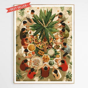 Rare Filipino Boodle Fight Feast Art Print | Authentic Filipino Dishes Artwork, Culinary Art Print , Housewarming Gift