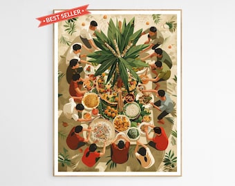 Rare Filipino Boodle Fight Feast Art Print | Authentic Filipino Dishes Artwork, Culinary Art Print , Housewarming Gift