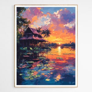 Hut of Cambodia Art Print | Cambodian Scenery Art, Wall Decor