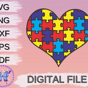 Autism Awareness Puzzle Piece Heart, Easy, Layered, Cut File, Instant download, For Cricut, For Silhouette, svg jpg png dxf eps formats