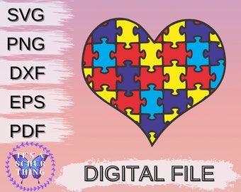 Autism Awareness Puzzle Piece Heart, Easy, Layered, Cut File, Instant download, For Cricut, For Silhouette, svg jpg png dxf eps formats