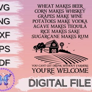 You Can't Get Drunk Without Farmers You're Welcome, Cut File, Sofort Download, Für Cricut, Für Silhouette, svg jpg png dxf eps Formate