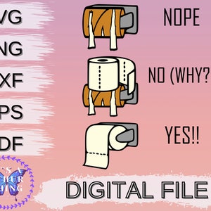 Nee Nope Ja Lege Wc Papier Rol Cute Funny Cut File, Badkamer Decor, Instant download, Cricut / Silhouette, svg jpg png dxf eps formaten