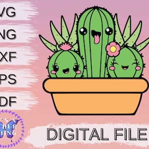 Cute Kawaii Succulent, Kawaii Cactus, Succulent Clip Art, Cut file, Digital Download for Cricut/Silhouette includes svg png dxf eps pdf