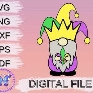 Mignon Mardi Gras Gnome, Facile, Layered, Fichier coupé, Téléchargement numérique instantané pour Cricut / Silhouette comprend svg png dxf eps fichier pdf