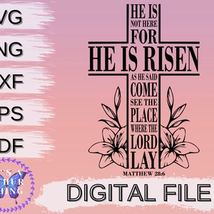 He Is Risen SVG, Easter SVG, Christian SVG, Cut file, Instant Digital Download for Cricut/Silhouette includes svg png dxf eps pdf file