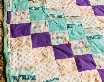 Teal Blanket Quilt for Tummy Time Naps /& Play Time