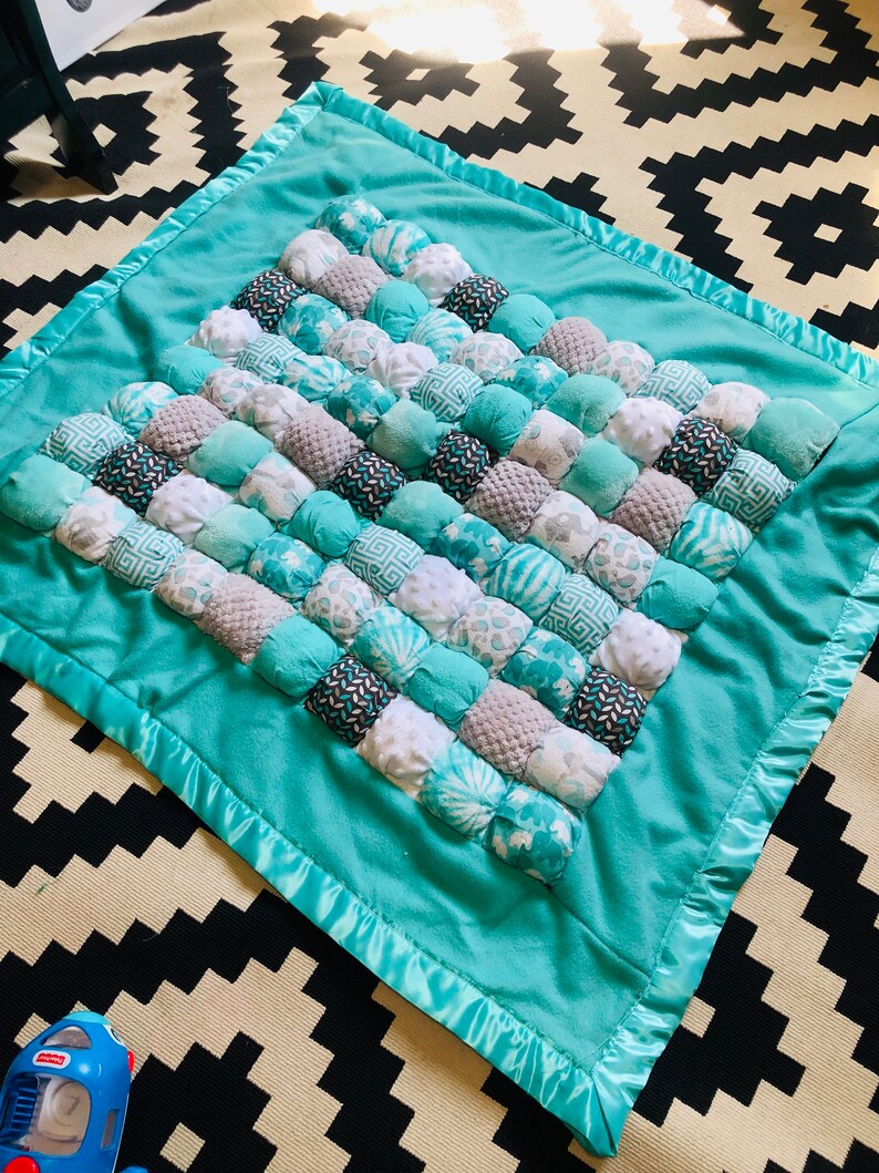 Teal Blanket Quilt for Tummy Time Naps /& Play Time