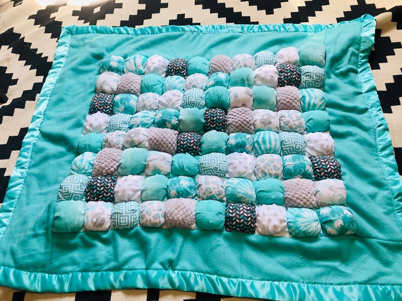 Teal Blanket Quilt for Tummy Time Naps /& Play Time